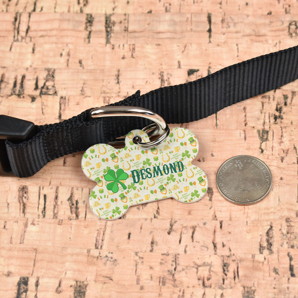 St. Patrick's Day Bone Shaped Dog ID Tag - Large - In Context