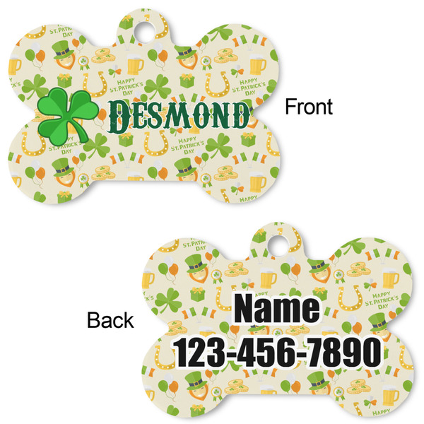 St. Patrick's Day Bone Shaped Dog Tag - Front & Back