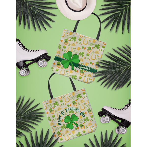 St. Patrick's Day Canvas Tote Lifestyle Front and Back- 13x13
