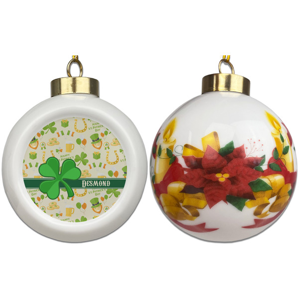 St. Patrick's Day Ceramic Christmas Ornament - Poinsettias (APPROVAL)