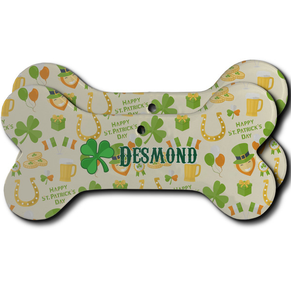 Custom St. Patrick's Day Ceramic Dog Ornament - Front & Back w/ Name or Text