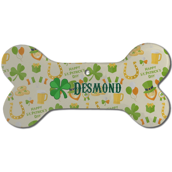 Custom St. Patrick's Day Ceramic Dog Ornament - Front w/ Name or Text