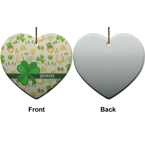 St. Patrick's Day Ceramic Flat Ornament - Heart Front & Back (APPROVAL)