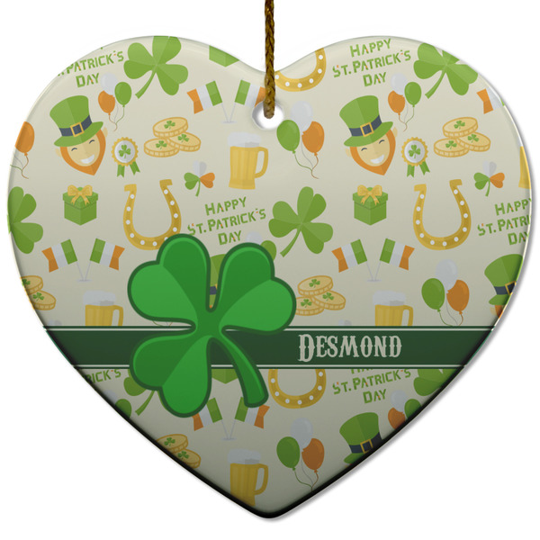 Custom St. Patrick's Day Heart Ceramic Ornament w/ Name or Text