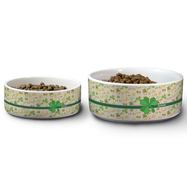 St. Patrick's Day Ceramic Dog Bowls - Size Comparison