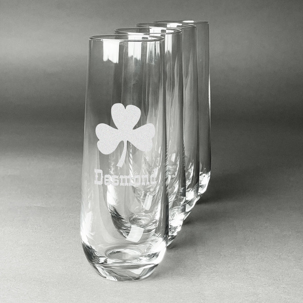 Custom St. Patrick's Day Champagne Flute - Stemless Engraved - Set of 4 (Personalized)