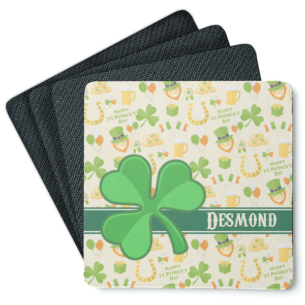 Custom St. Patrick's Day Square Rubber Backed Coasters - Set of 4 (Personalized)