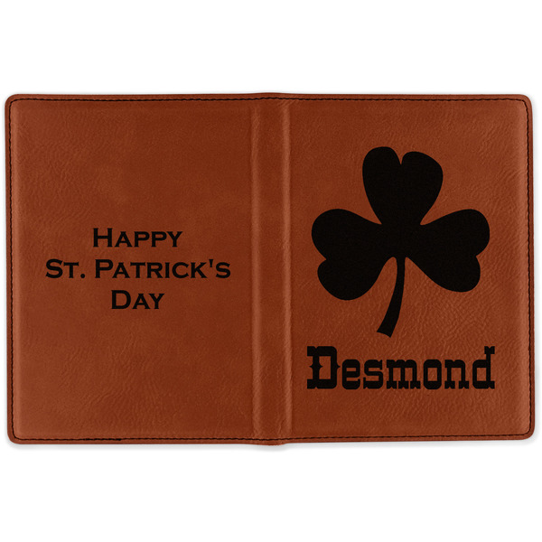 St. Patrick's Day Cognac Leather Passport Holder Outside Double Sided - Apvl