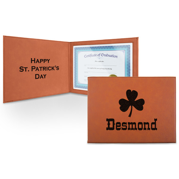 Custom St. Patrick's Day Leatherette Certificate Holder - Front and Inside (Personalized)