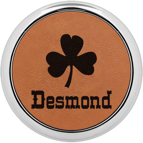 Custom St. Patrick's Day Set of 4 Leatherette Round Coasters w/ Silver Edge (Personalized)