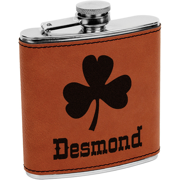 Custom St. Patrick's Day Leatherette Wrapped Stainless Steel Flask (Personalized)