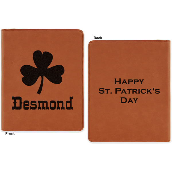 St. Patrick's Day Cognac Leatherette Zipper Portfolios with Notepad - Double Sided - Apvl
