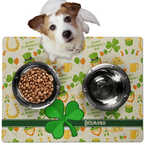 Custom St. Patrick's Day Dog Food Mat - Medium w/ Name or Text