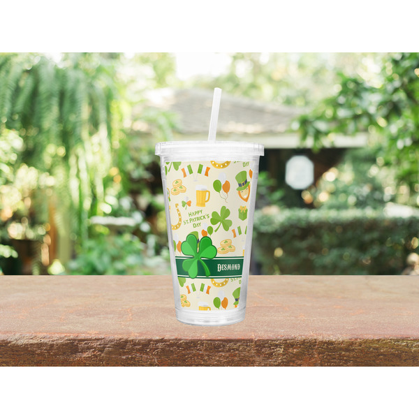 St. Patrick's Day Double Wall Tumbler with Straw Lifestyle