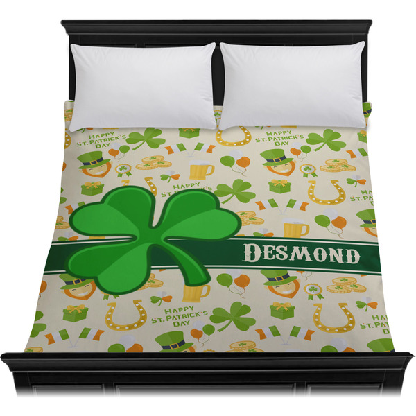 St. Patrick's Day Duvet Cover - Queen - On Bed - No Prop