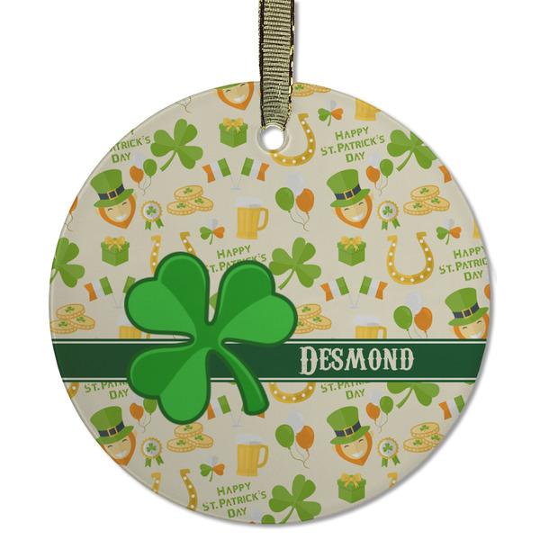 Custom St. Patrick's Day Flat Glass Ornament - Round w/ Name or Text