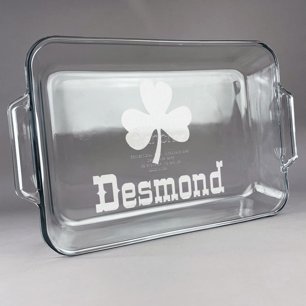 Custom St. Patrick's Day Glass Baking Dish with Truefit Lid - 13in x 9in (Personalized)