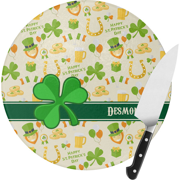 Custom St. Patrick's Day Round Glass Cutting Board - Medium (Personalized)