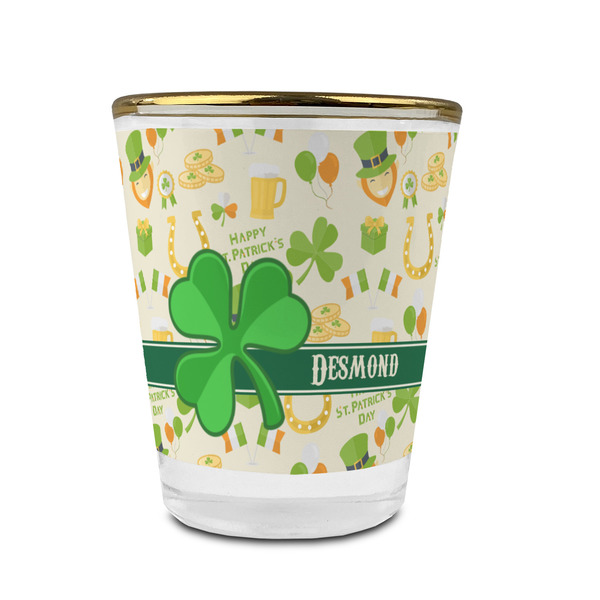 Custom St. Patrick's Day Glass Shot Glass - 1.5 oz - with Gold Rim - Set of 4 (Personalized)