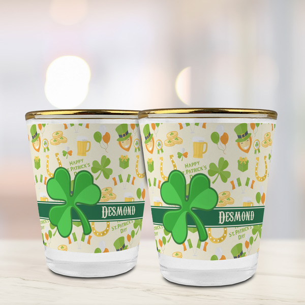 St. Patrick's Day Glass Shot Glass - with gold rim - LIFESTYLE
