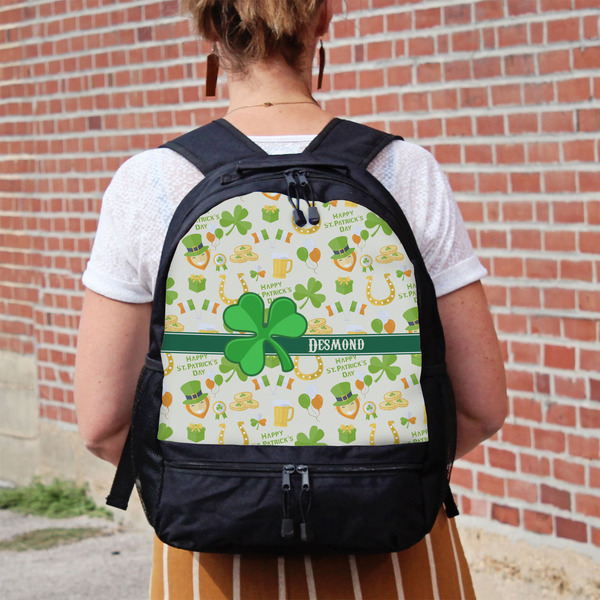 St. Patrick's Day Large Backpack - Black - On Back