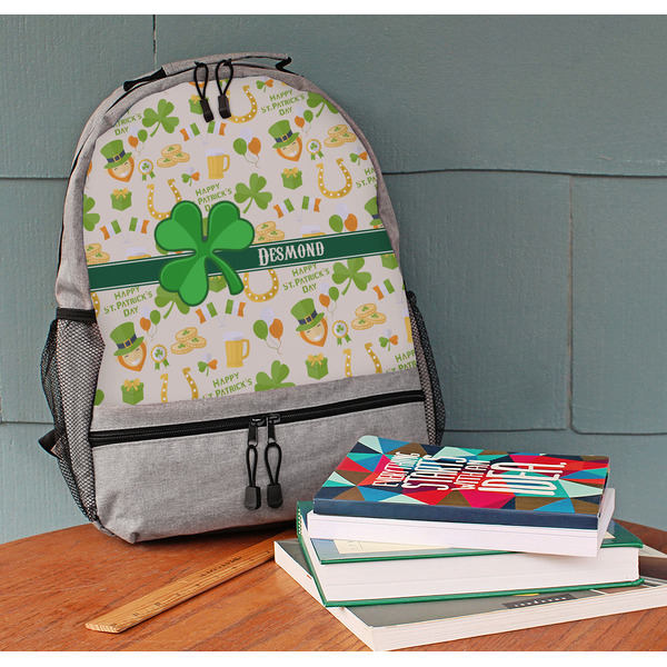 St. Patrick's Day Large Backpack - Gray - On Desk