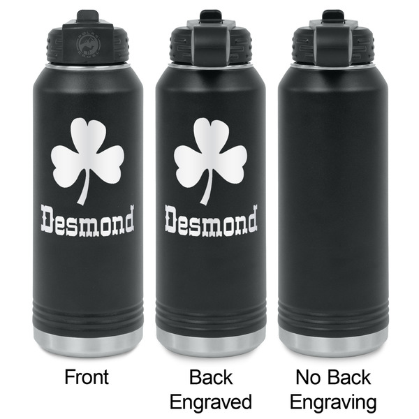 St. Patrick's Day Laser Engraved Water Bottles - 2 Styles - Front & Back View