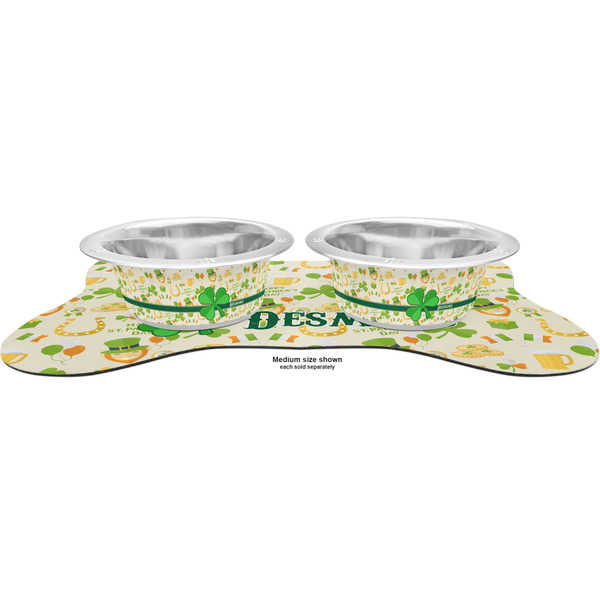 St. Patrick's Day Metal Pet Bowls - On Dog Bone Shaped Mat