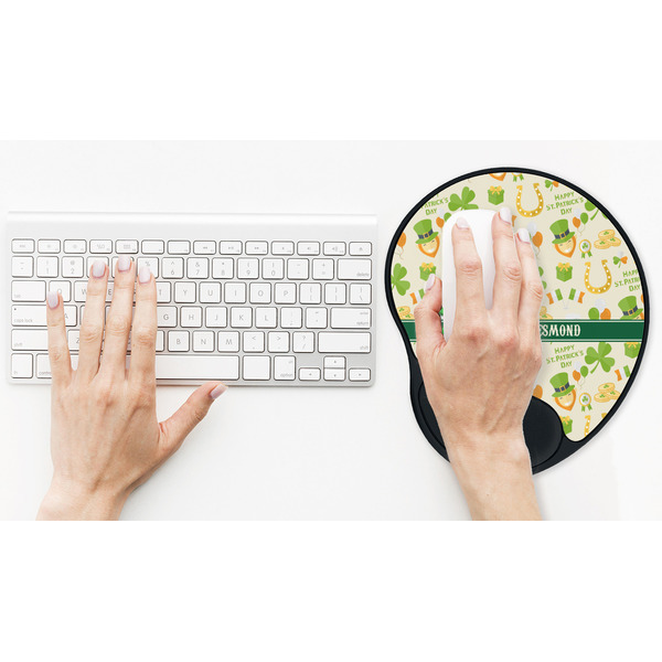 St. Patrick's Day Mouse Pad with Wrist Rest - LIFESYTLE 2 (in use)