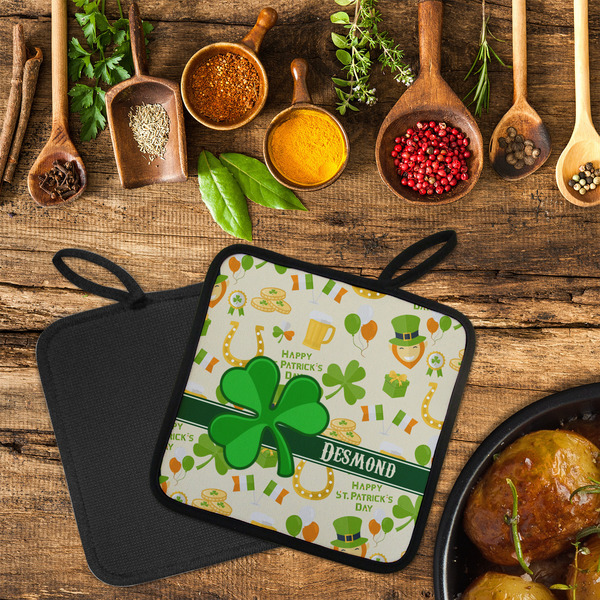 St. Patrick's Day Neoprene Pot Holder - Set of 2  LIFESTYLE (Flatlay)