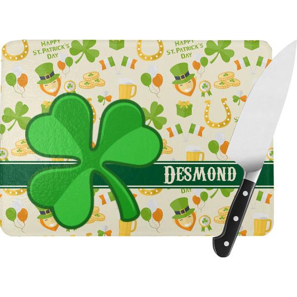 Custom St. Patrick's Day Rectangular Glass Cutting Board - Large - 15.25"x11.25" w/ Name or Text