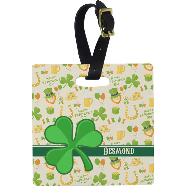 Custom St. Patrick's Day Plastic Luggage Tag - Square w/ Name or Text