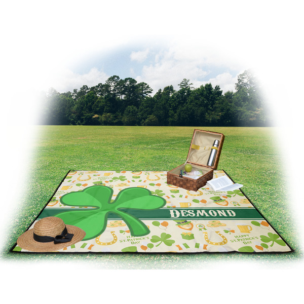 St. Patrick's Day Picnic Blanket - with Basket Hat and Book - in Use