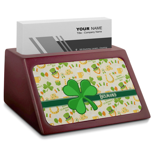 Custom St. Patrick's Day Red Mahogany Business Card Holder (Personalized)