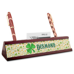 St. Patrick's Day Red Mahogany Nameplate with Business Card Holder (Personalized)