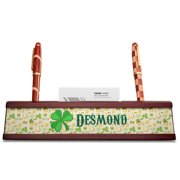 St. Patrick's Day Red Mahogany Nameplates with Business Card Holder - Straight