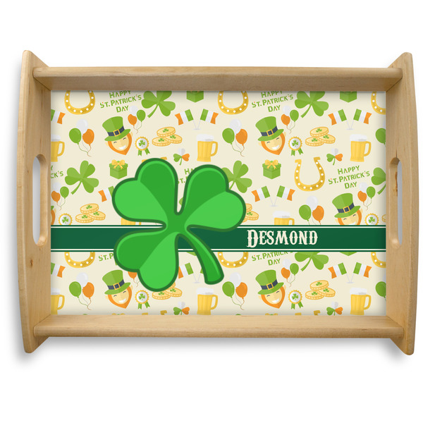 Custom St. Patrick's Day Natural Wooden Tray - Large (Personalized)