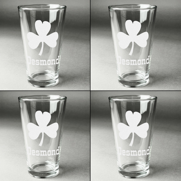 St. Patrick's Day Set of Four Engraved Beer Glasses - Individual View