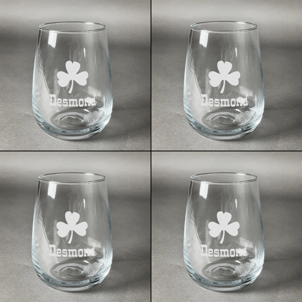 St. Patrick's Day Set of Four Personalized Stemless Wineglasses (Approval)