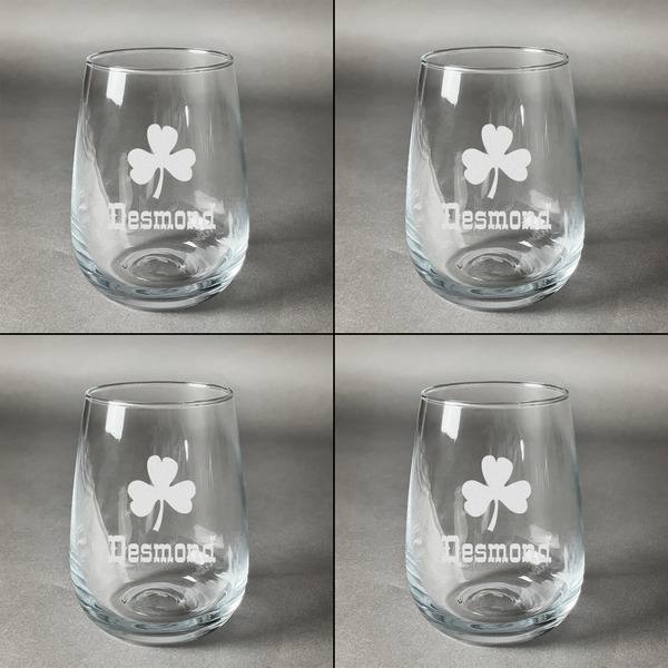 St. Patrick's Day Set of Four Personalized Stemless Wineglasses (Approval)