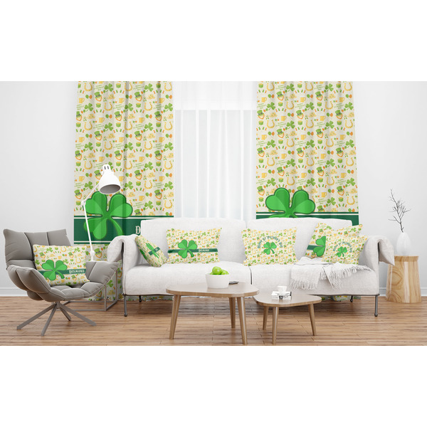 St. Patrick's Day Sheer and Custom Curtains in Room with Matching Pillows