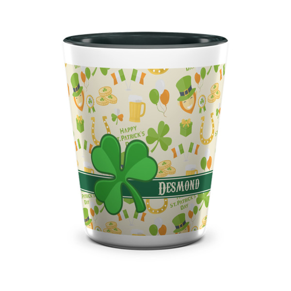 Custom St. Patrick's Day Ceramic Shot Glass - 1.5 oz - Two Tone - Set of 4 (Personalized)