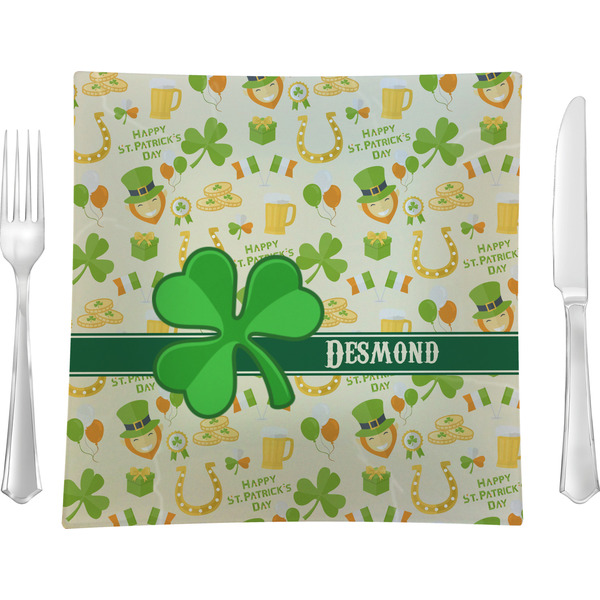 Custom St. Patrick's Day 9.5" Glass Square Lunch / Dinner Plate- Single or Set of 4 (Personalized)