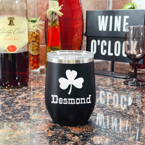 St. Patrick's Day Stainless Wine Tumblers - Black - Single Sided - In Context