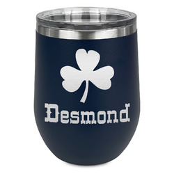 St. Patrick's Day Stemless Stainless Steel Wine Tumbler - Navy - Double Sided (Personalized)