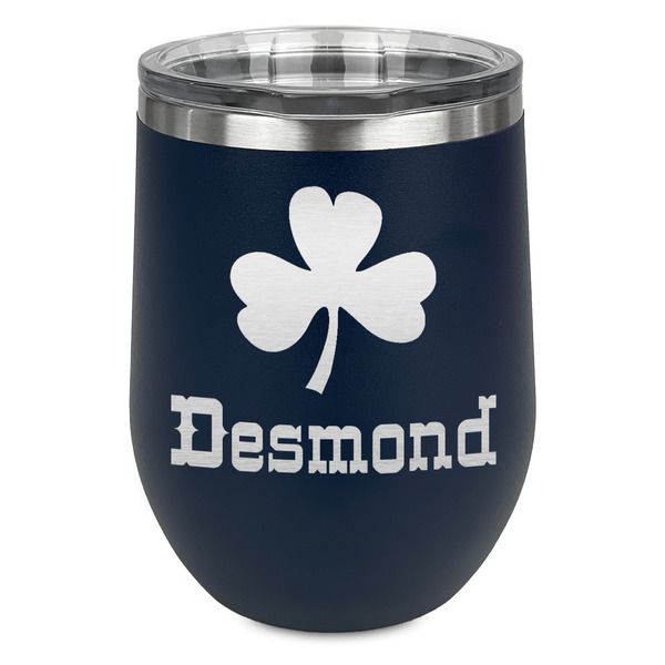Custom St. Patrick's Day Stemless Stainless Steel Wine Tumbler - Navy - Double Sided (Personalized)