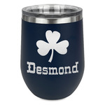 St. Patrick's Day Stemless Stainless Steel Wine Tumbler - Navy - Single Sided (Personalized)