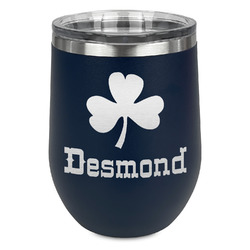 St. Patrick's Day Stemless Stainless Steel Wine Tumbler - Navy - Single Sided (Personalized)