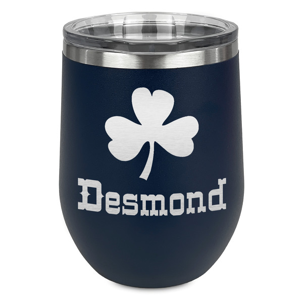 Custom St. Patrick's Day Stemless Stainless Steel Wine Tumbler - Navy - Single Sided (Personalized)
