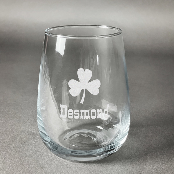 Custom St. Patrick's Day Stemless Wine Glass (Single) (Personalized)